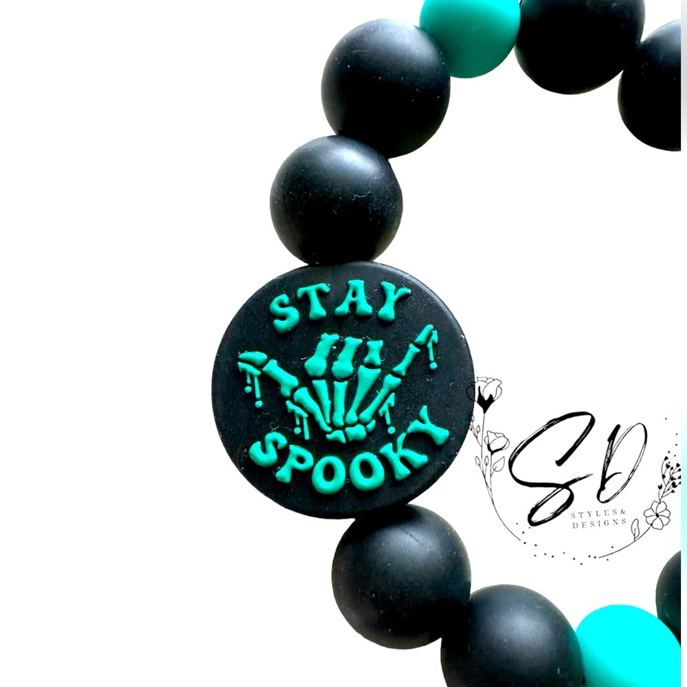 Stay Spooky Silicone Keychain Wristlet 6 1/2inch Semi stretch.
